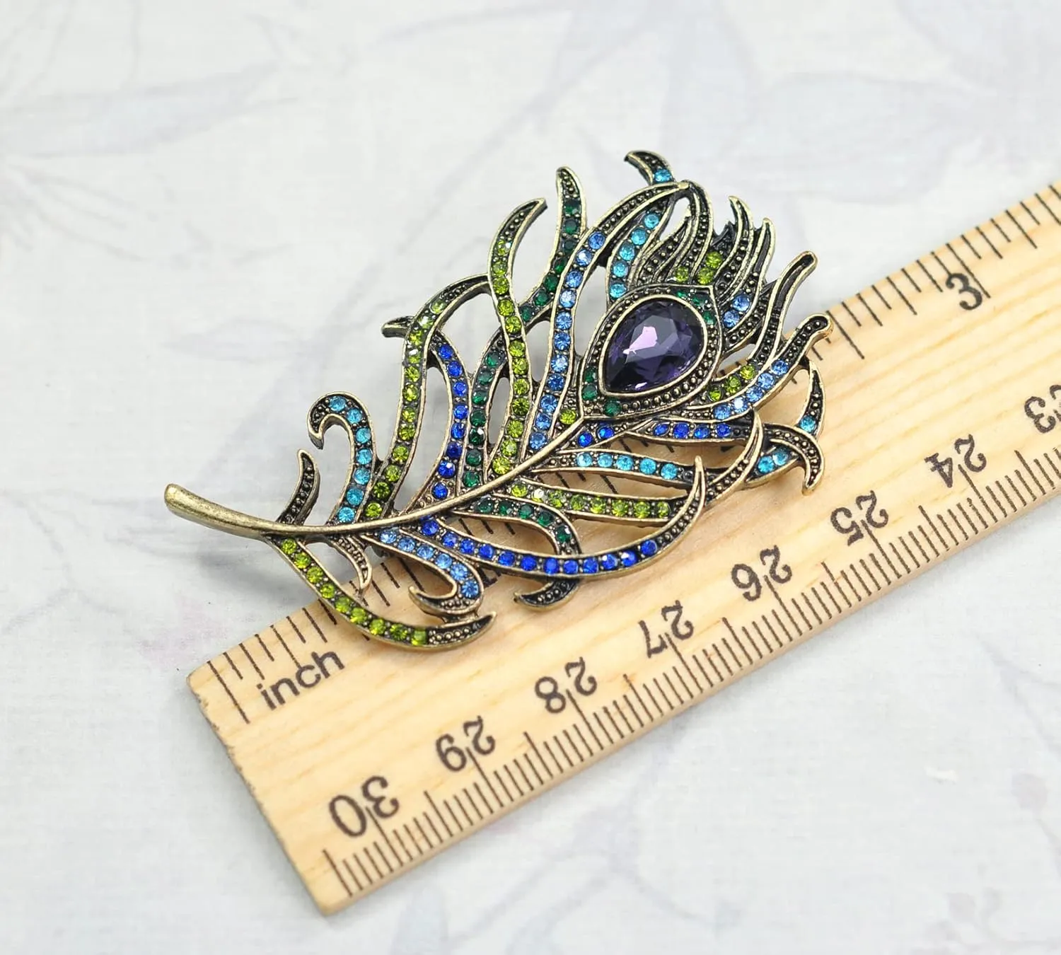 Gyn&Joy Vintage Peacock Feather Brooch Pin