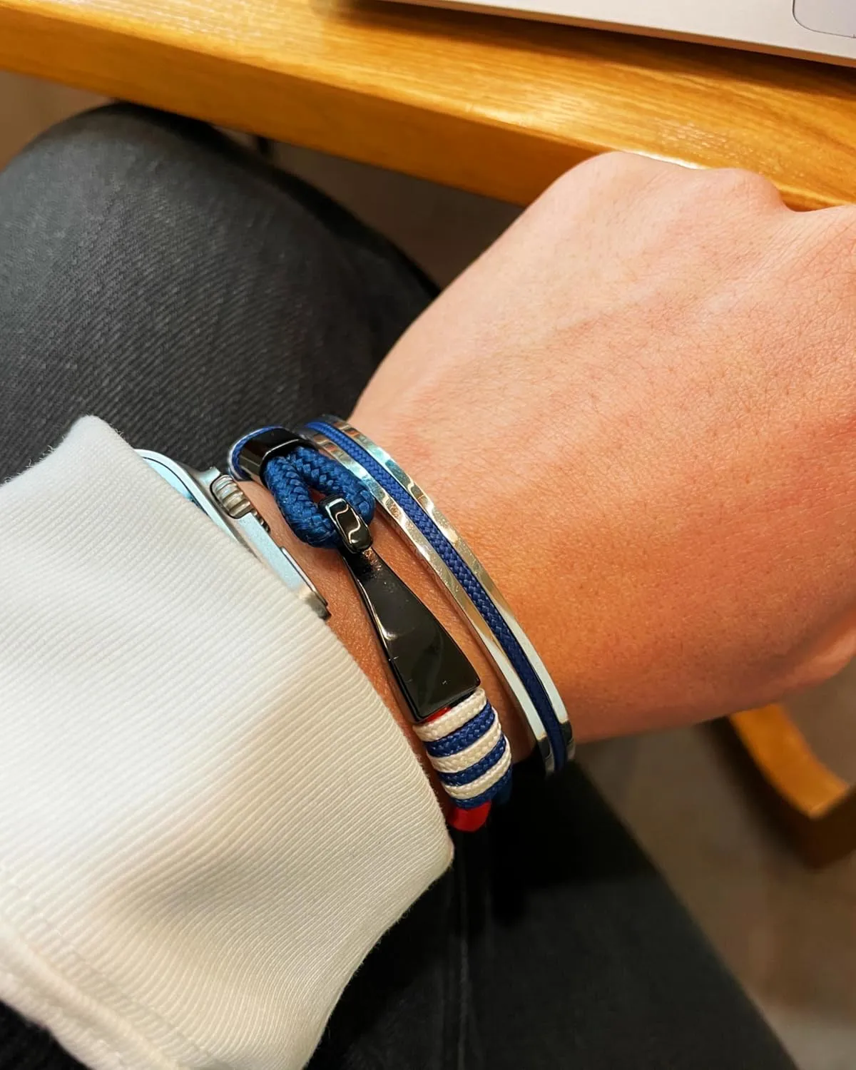 Handmade Minimalist Cuff Bracelet with Lucky Nautical Rope Inlaid Stainless Steel Cuff Unique and Stylish Bangle For Men And Women