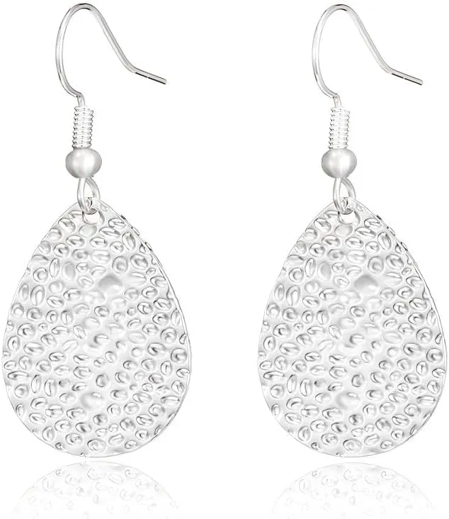 Handmade Silver Dangle Earrings for Women - Hammered Teardrop Drop & Dangle Earrings, Elegant and Lightweight, Perfect for Everyday Wear - Women's Drop & Dangle Earrings