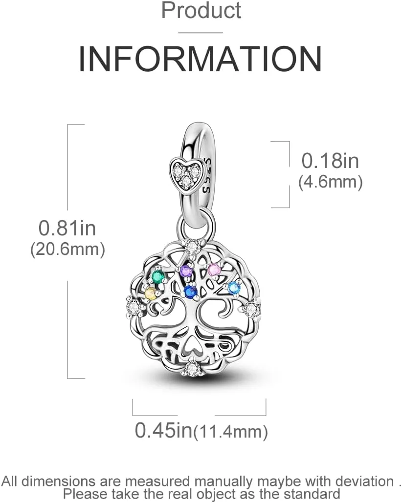 Hapour 925 Sterling Silver Charm Pendant Dangle Beads for Bracelet Necklace Tree Love Forever Moon Cloud Ladybug Avocado House CZ Charms DIY Jewelry Gift for Women Her