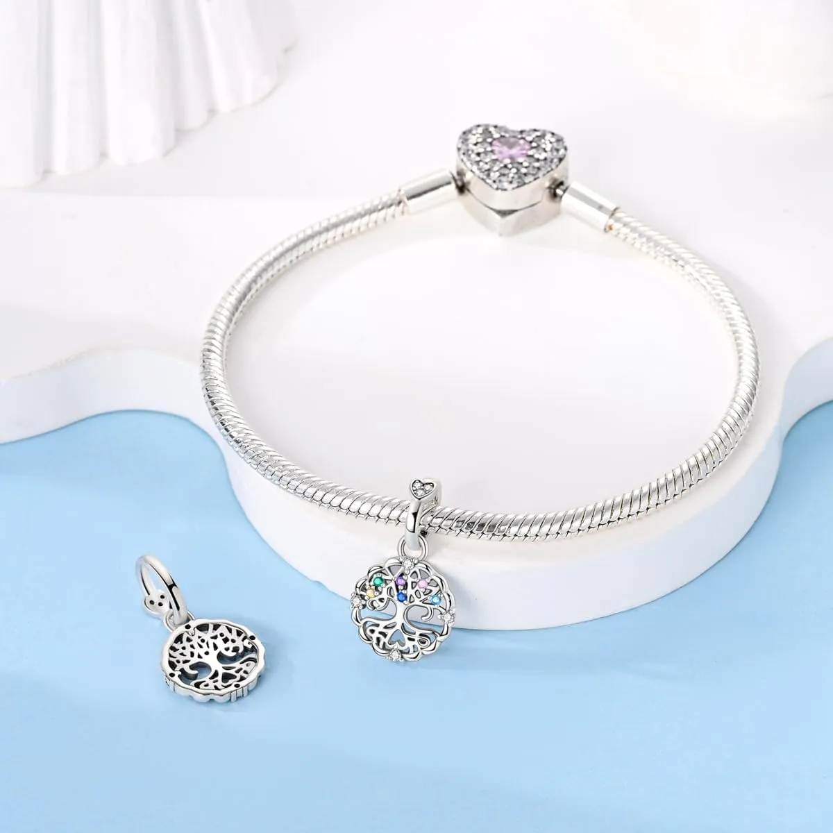 Hapour 925 Sterling Silver Charm Pendant Dangle Beads for Bracelet Necklace Tree Love Forever Moon Cloud Ladybug Avocado House CZ Charms DIY Jewelry Gift for Women Her