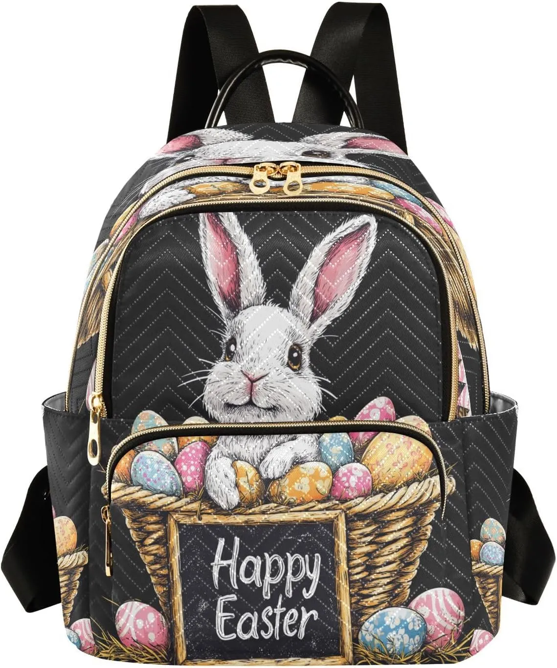 Happy Easter Egg Mini Backpack Purse for Women Small Quilted Bookbag Travel Casual Daypack Ladies Shoulder Bags for Work M