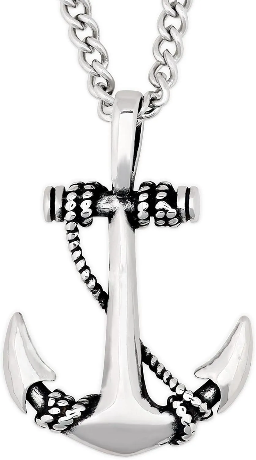 HAQUIL Anchor Necklace, Stainless Steel Rope Anchor Pendant, Curb Chain, Nautical Anchor Jewelry Gift for Men and Women