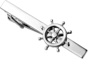HAWSON 2.2 Inch Men's Nautical Rudder Tie Clip Silver Tie Bar for Yacht Weddings, Navy Events, Holiday Durable Marine-Themed Accessories for Groomsmen & Maritime Professionals