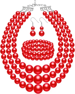 Haysandy 1920s Pearl Necklace for Women Costume Jewelry Set Faux Pearl Necklace Bracelet Earring for Party Wedding Gift