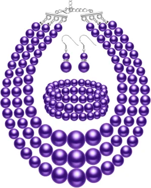 Haysandy 1920s Pearl Necklace for Women Costume Jewelry Set Faux Pearl Necklace Bracelet Earring for Party Wedding Gift