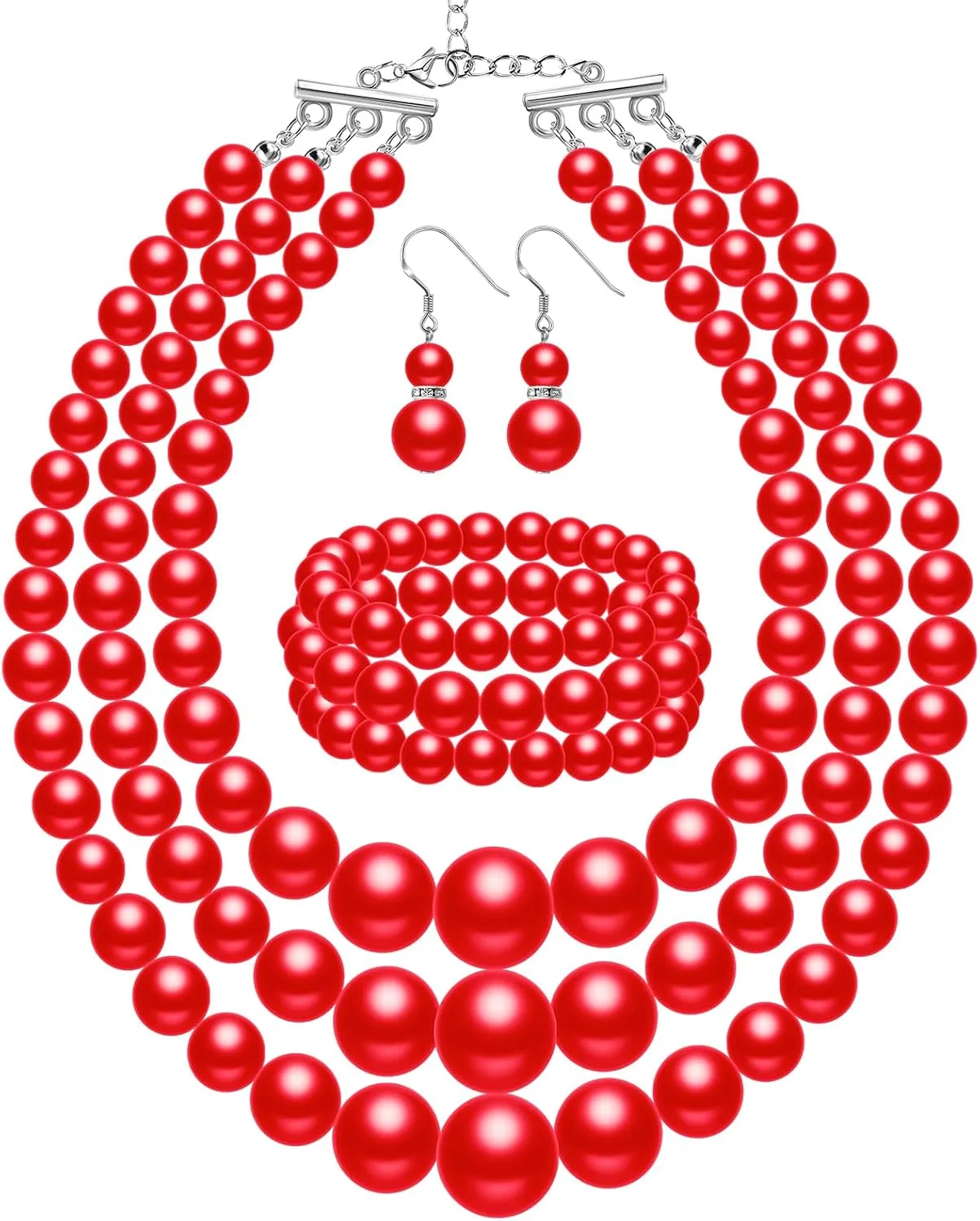 Haysandy 1920s Pearl Necklace for Women Costume Jewelry Set Faux Pearl Necklace Bracelet Earring for Party Wedding Gift