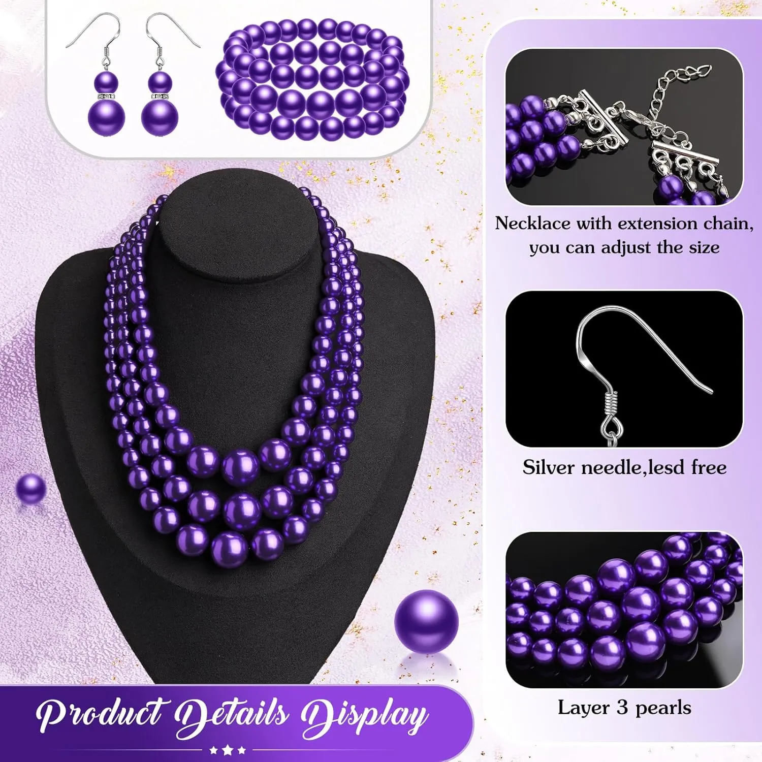 Haysandy 1920s Pearl Necklace for Women Costume Jewelry Set Faux Pearl Necklace Bracelet Earring for Party Wedding Gift