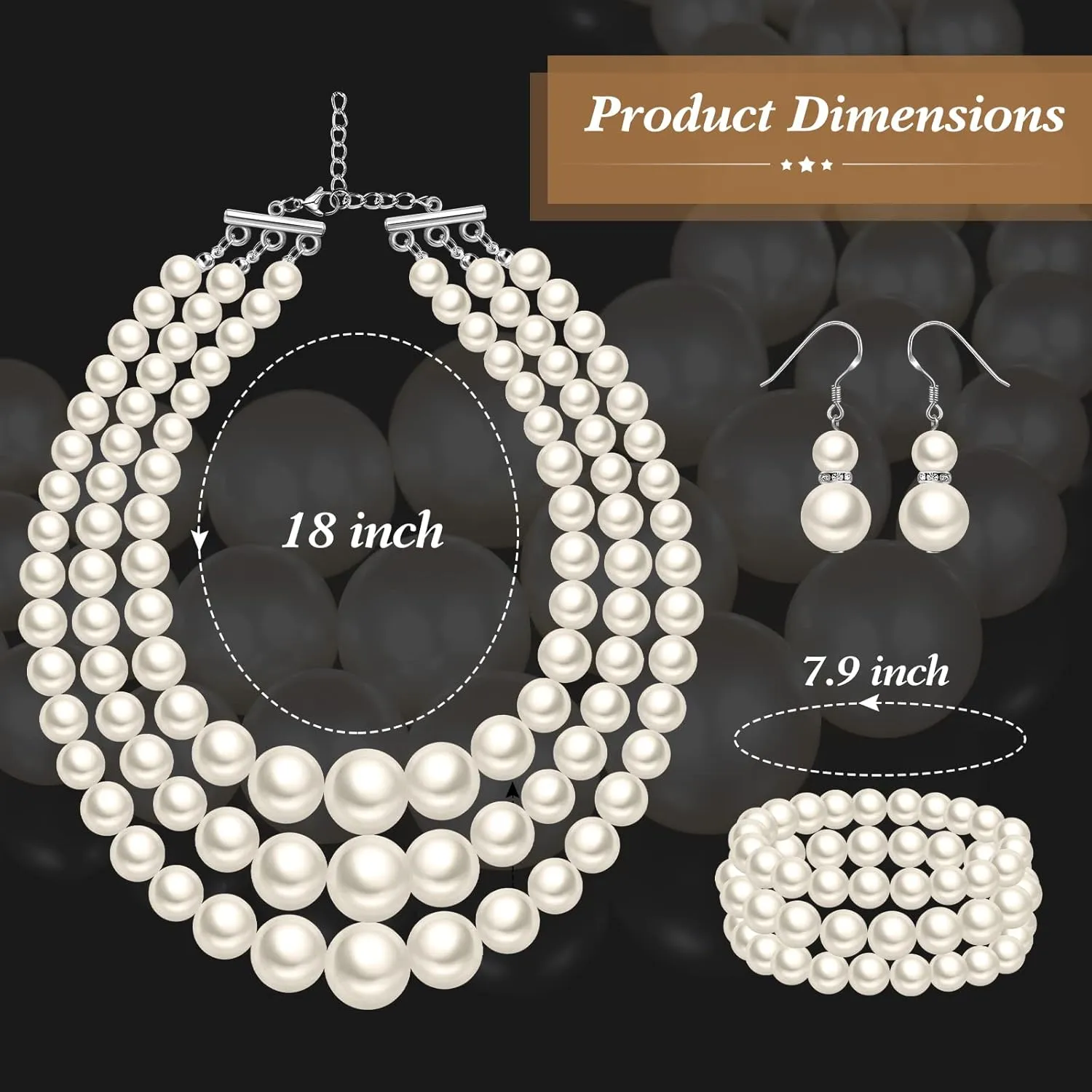 Haysandy 1920s Pearl Necklace for Women Costume Jewelry Set Faux Pearl Necklace Bracelet Earring for Party Wedding Gift