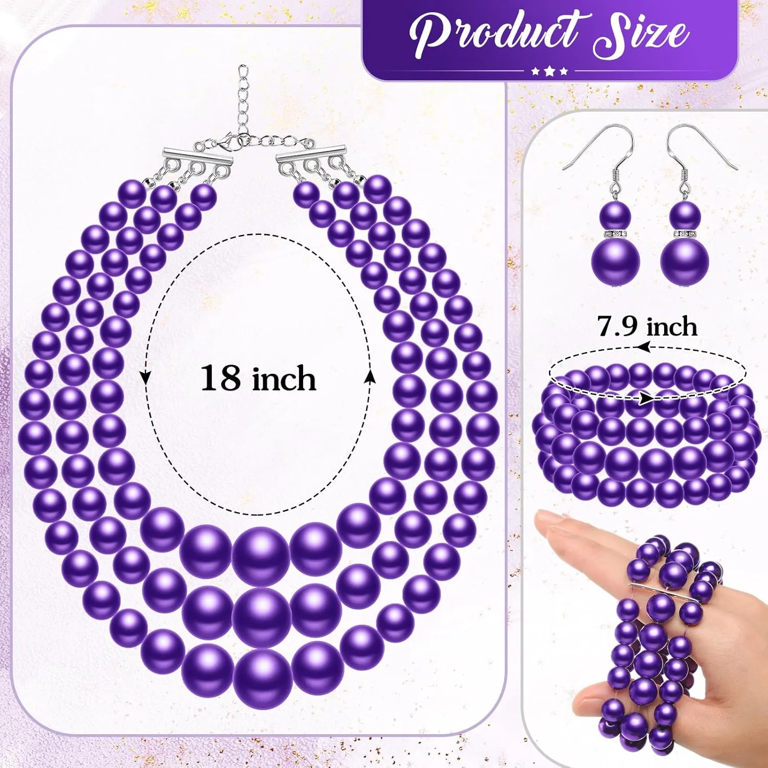 Haysandy 1920s Pearl Necklace for Women Costume Jewelry Set Faux Pearl Necklace Bracelet Earring for Party Wedding Gift