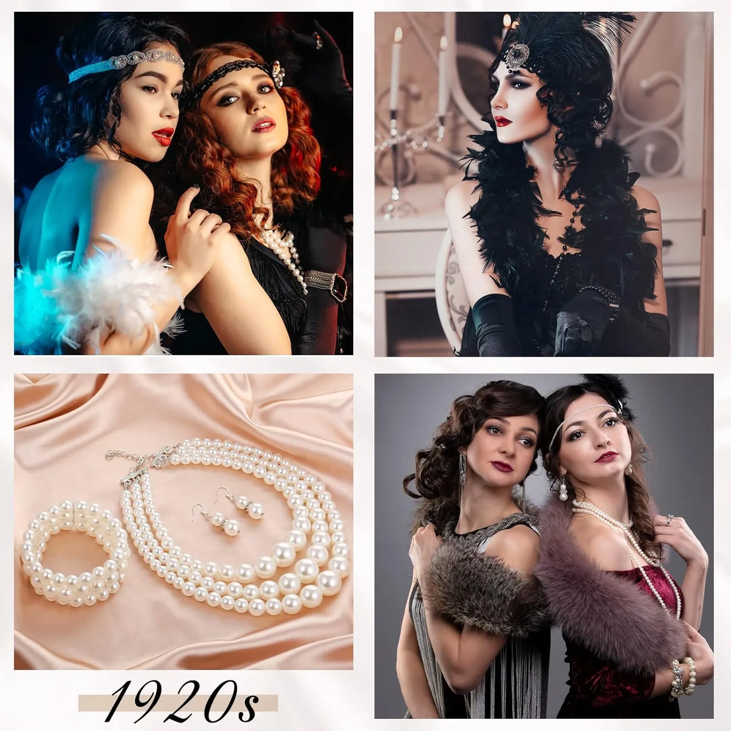 Haysandy 1920s Pearl Necklace for Women Costume Jewelry Set Faux Pearl Necklace Bracelet Earring for Party Wedding Gift