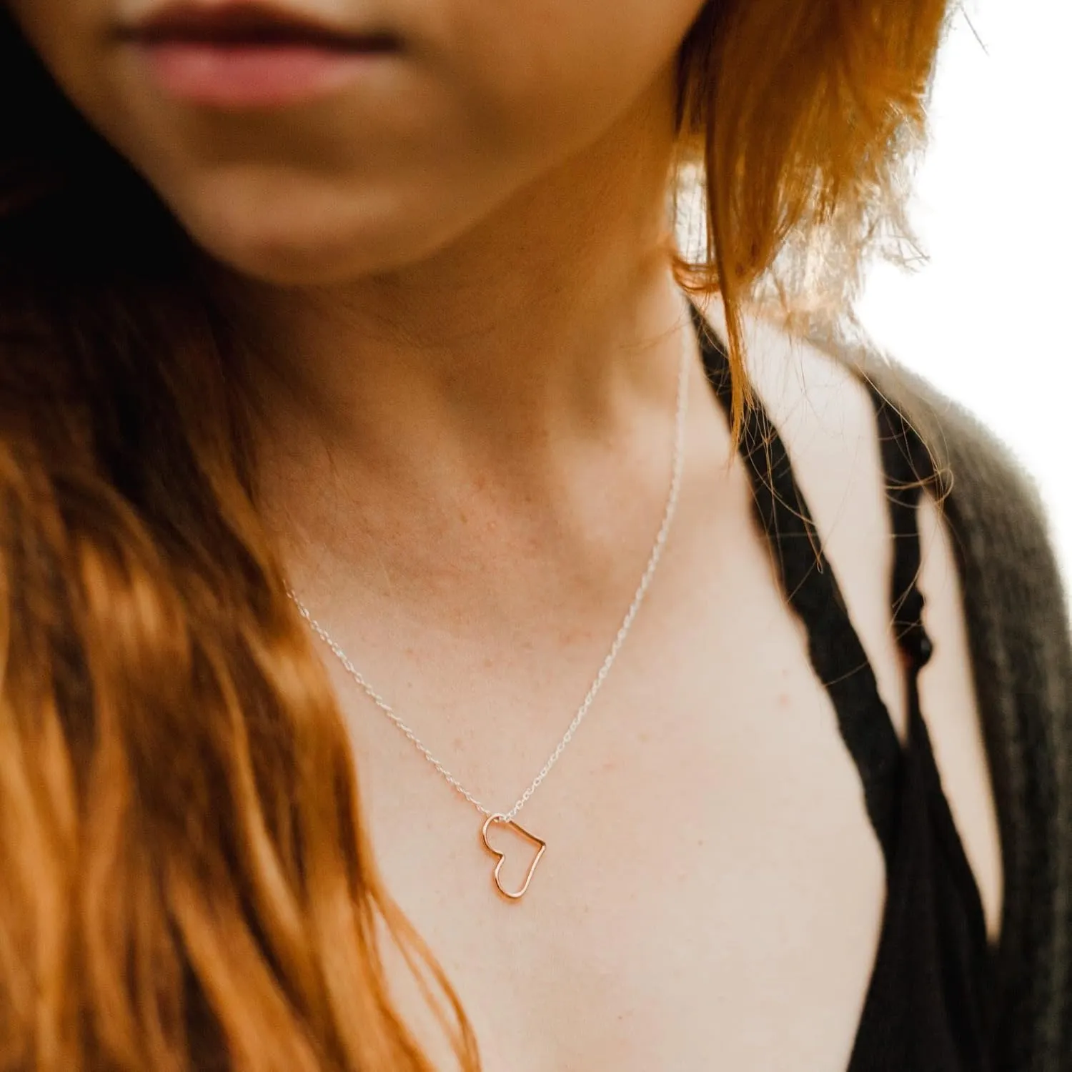 Heart Necklace for Women  Mixed Metal Gold and Sterling Silver, Pink Heart Pendant Necklace on 18" 925 S/S Chain, Rose Gold Fill Heart Charm  Women Necklaces