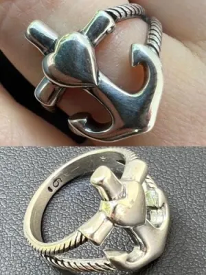 Heart On Anchor Cross Ladies Solid 925 Sterling Silver Ring Size 5-10 Faith Love Size : 10