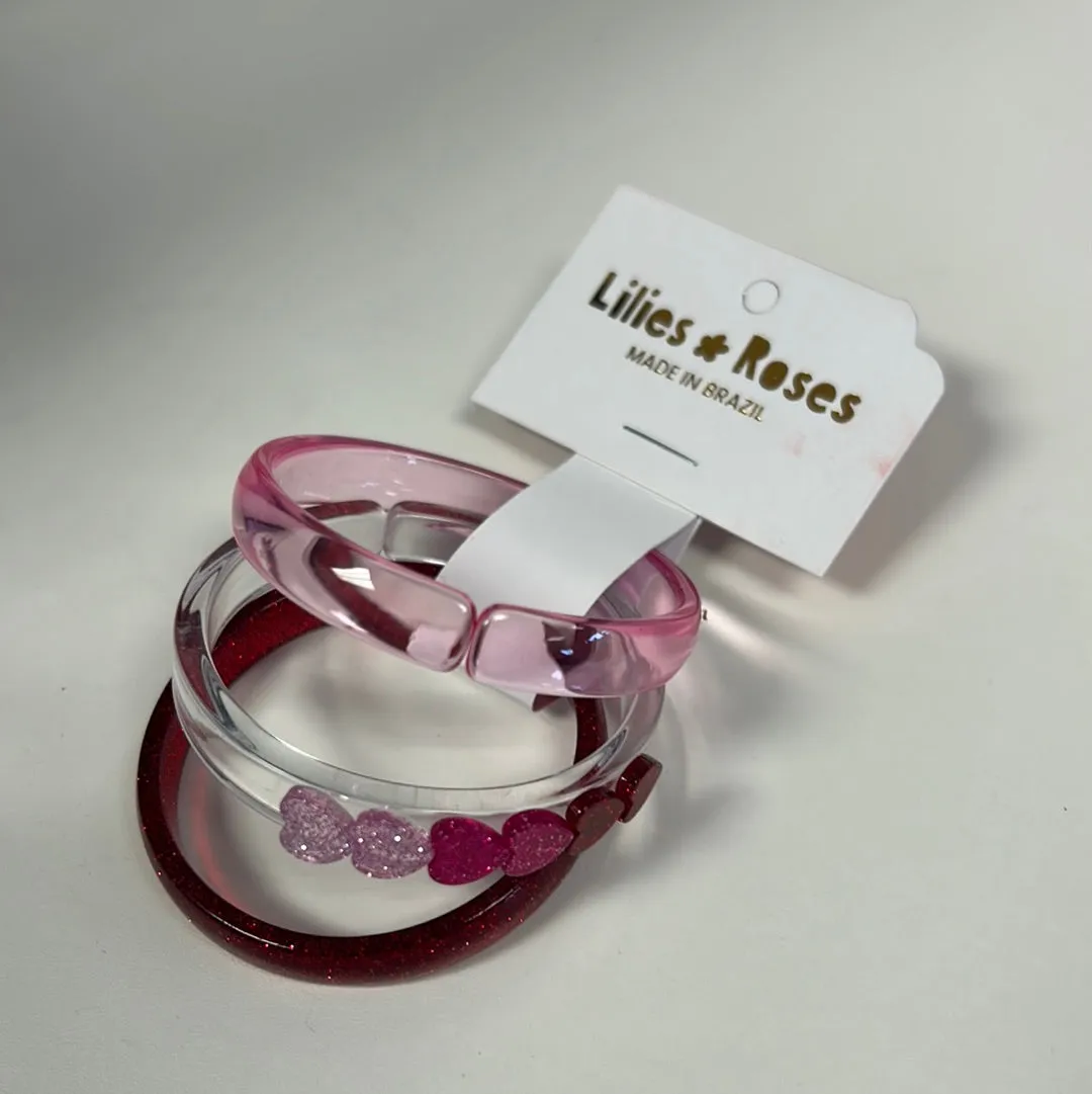 Hearts   Red Glitter and Pink Clear Bangles