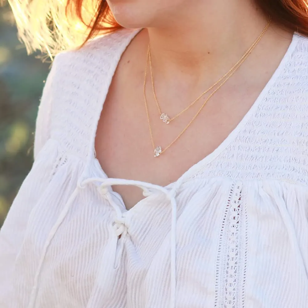 Herkimer Diamond Necklace on 16 inch 14K Rose Gold Filled Chain; Quartz Necklace for Women, Handmade by Lotus Stone Jewelry (Rose Gold, 18" 3 Stone)