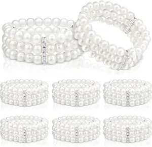 Hicarer Faux Pearl Bracelet 3-Row Pearl Stretch Bracelet Multilayer Halloween Cosplay 1920s Elastic 1920s Costume