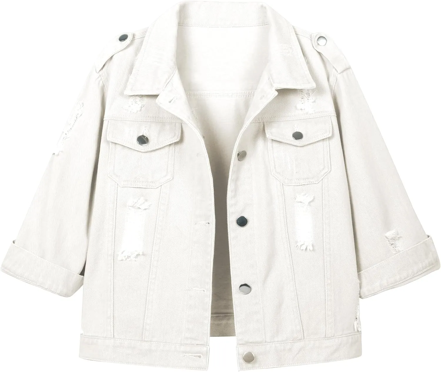 Hixiaohe Women Autumn 3/4 Sleeve Retro Short Denim Jackets Light Blue Jean Coats