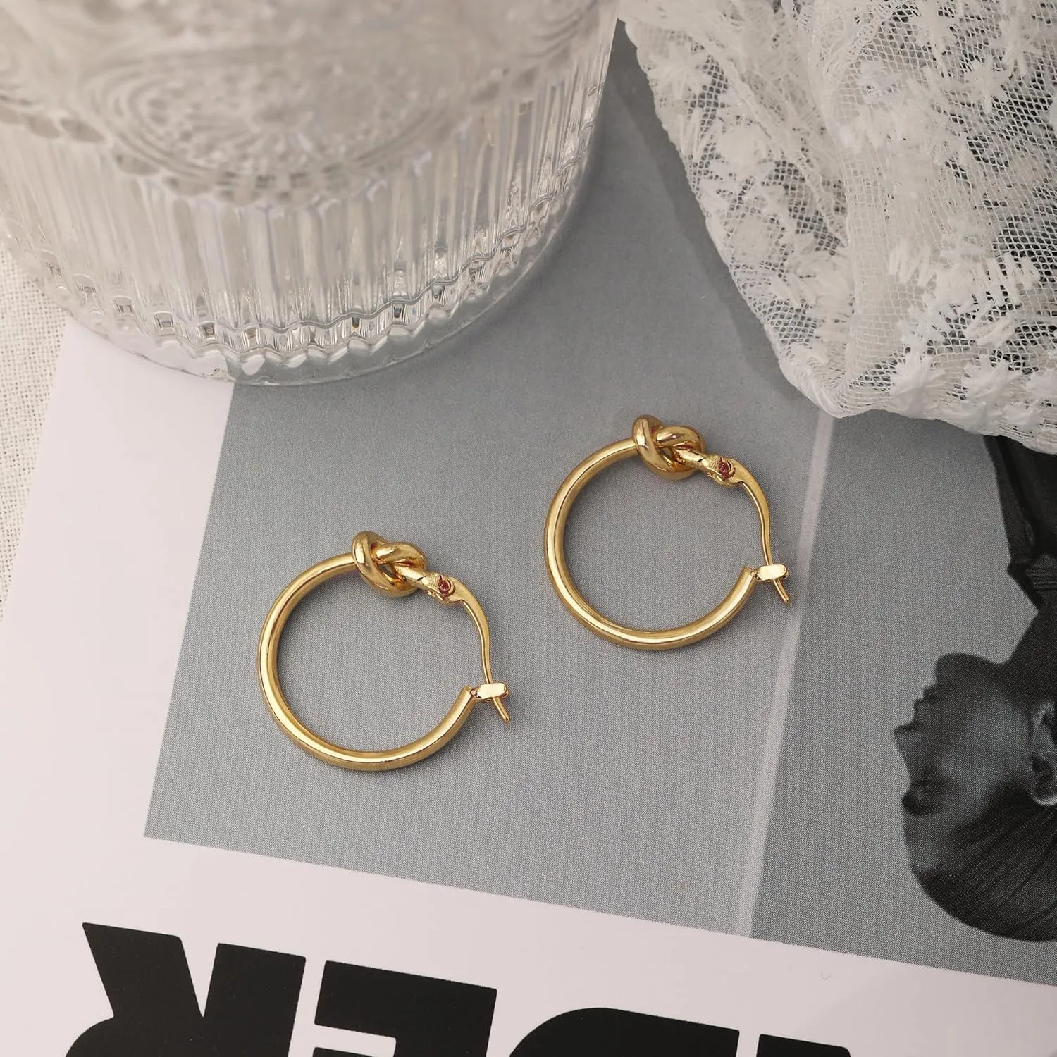 Hoop Earrings for Women 14K Gold Plated/Silver Hoops Simple Gold Knot Huggie Small Hoop Earrings Set Trendy Gold Hoops Everyday Wear Gold Earrings for Women Jewelry