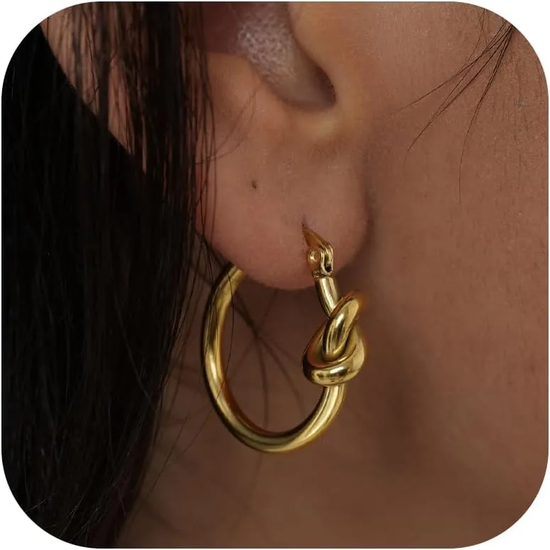 Hoop Earrings for Women 14K Gold Plated/Silver Hoops Simple Gold Knot Huggie Small Hoop Earrings Set Trendy Gold Hoops Everyday Wear Gold Earrings for Women Jewelry