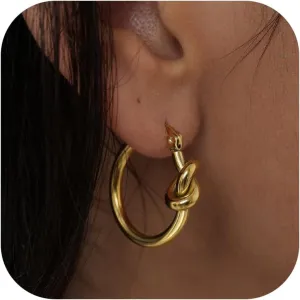 Hoop Earrings for Women 14K Gold Plated/Silver Hoops Simple Gold Knot Huggie Small Hoop Earrings Set Trendy Gold Hoops Everyday Wear Gold Earrings for Women Jewelry
