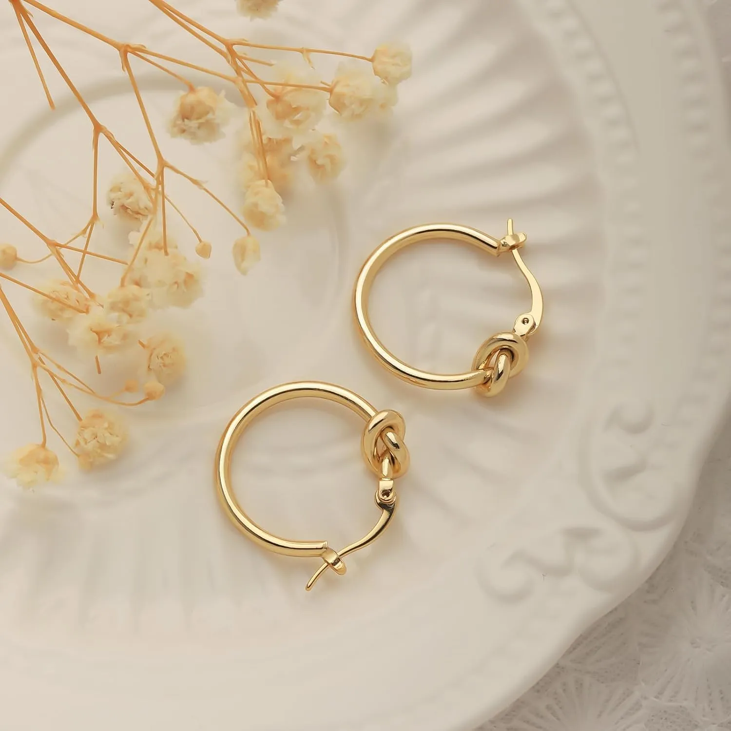 Hoop Earrings for Women 14K Gold Plated/Silver Hoops Simple Gold Knot Huggie Small Hoop Earrings Set Trendy Gold Hoops Everyday Wear Gold Earrings for Women Jewelry
