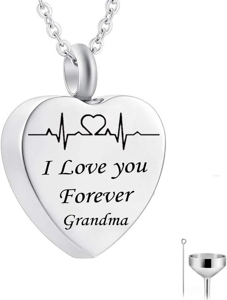 HQ Fashion Cremation Pendant Electrocardiogram engraved Custom family name i love you Forever Memorial Urn Necklace Ashes
