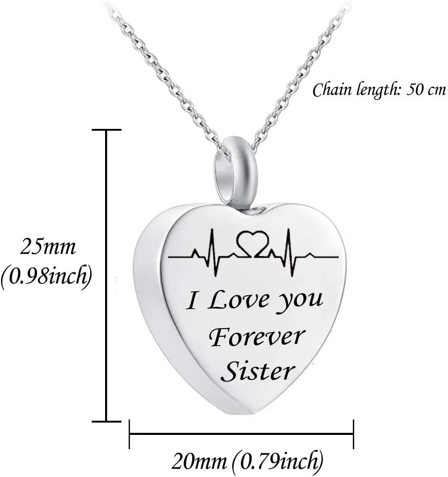 HQ Fashion Cremation Pendant Electrocardiogram engraved Custom family name i love you Forever Memorial Urn Necklace Ashes