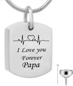 HQ Fashion Cremation Square Pendant Electrocardiogram Engraved Custom Family name i love you Forever Memorial Urn Necklace Ashes