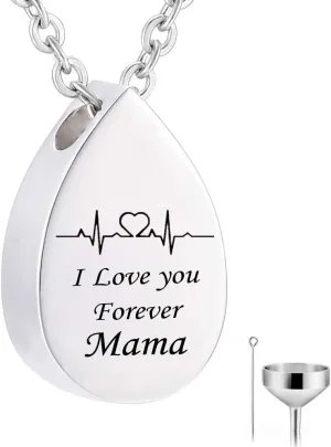 HQ Fashion Cremation Teardrop Pendant Electrocardiogram Engraved Custom Family name i love you Forever Memorial Urn Necklace Ashes