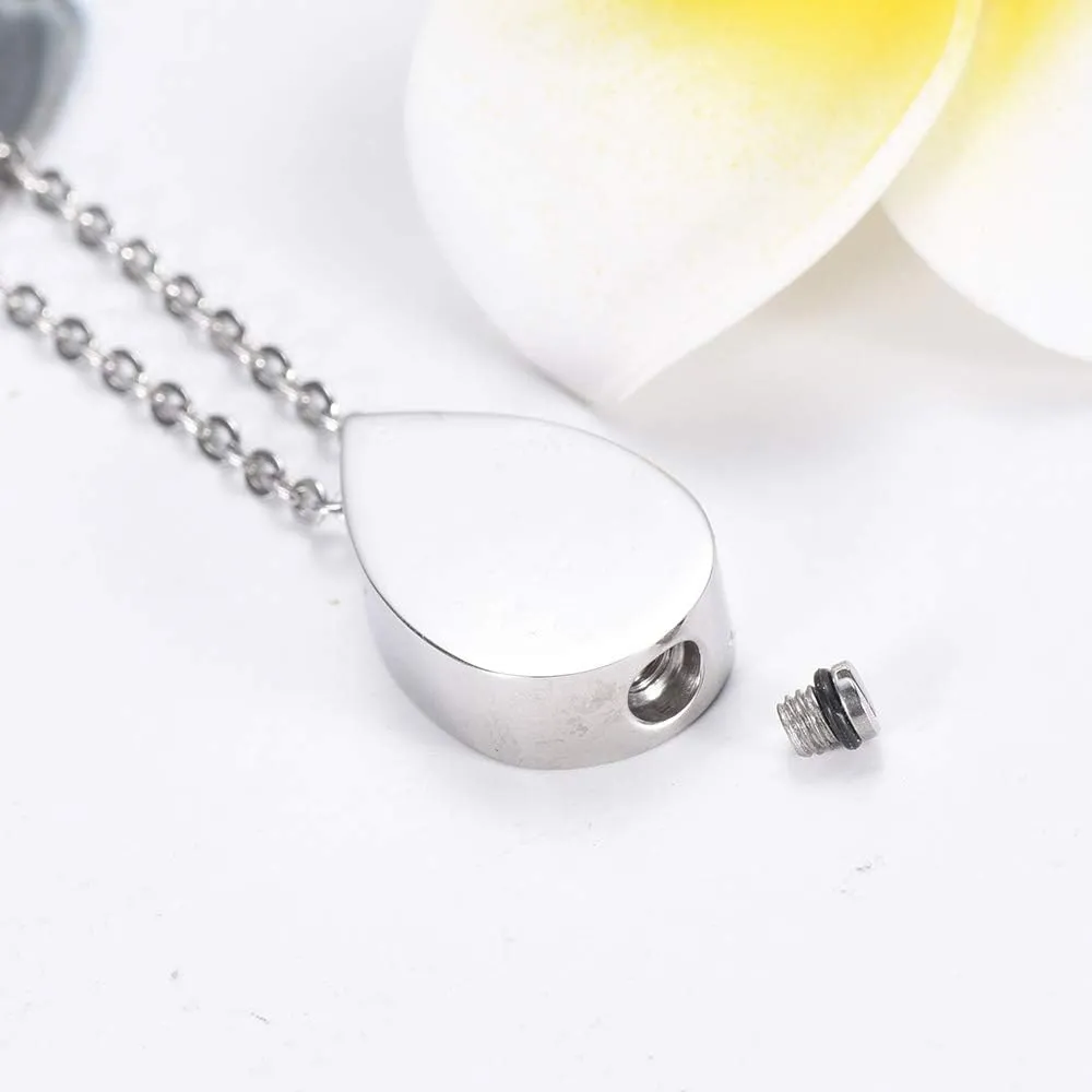 HQ Fashion Cremation Teardrop Pendant Electrocardiogram Engraved Custom Family name i love you Forever Memorial Urn Necklace Ashes