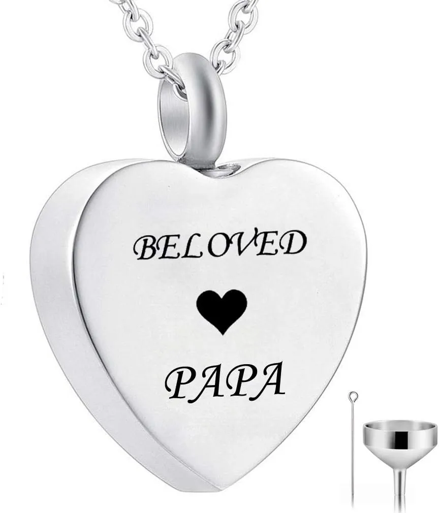 HQ Personalized Custom Name Stainless Steel Heart Urn Necklace Cremation Pendant Jewelry with Filler Kit - Beloved Dad Mom