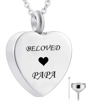 HQ Personalized Custom Name Stainless Steel Heart Urn Necklace Cremation Pendant Jewelry with Filler Kit - Beloved Dad Mom