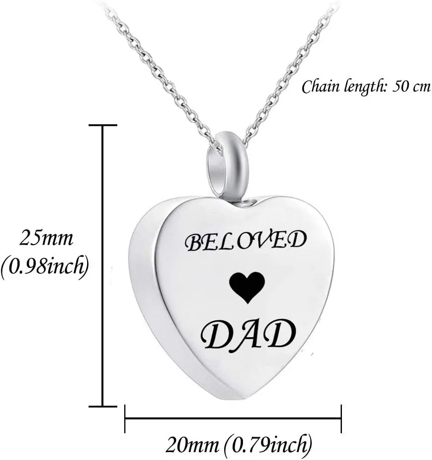 HQ Personalized Custom Name Stainless Steel Heart Urn Necklace Cremation Pendant Jewelry with Filler Kit - Beloved Dad Mom