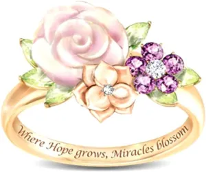 HSQYJ Fashion Crystal Flower Ring Elegant Rhinestone Cocktail Statement Rings Uniquely Stylish Fashion Creative Engagement Jewelry for Women Silver Plated