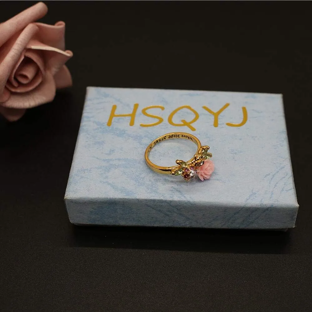 HSQYJ Fashion Crystal Flower Ring Elegant Rhinestone Cocktail Statement Rings Uniquely Stylish Fashion Creative Engagement Jewelry for Women Silver Plated