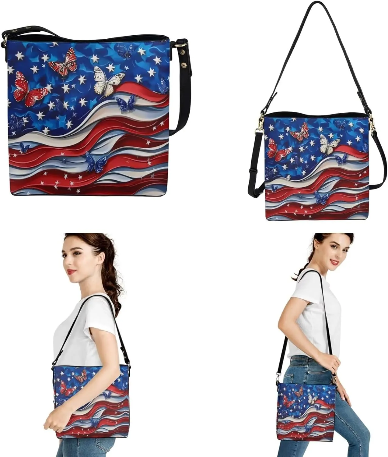 HUGS IDEA Bucket Bag with Zipper Around Wallets Full Set of 2 Packs Large PU Leather Crossbody Hobo Bags