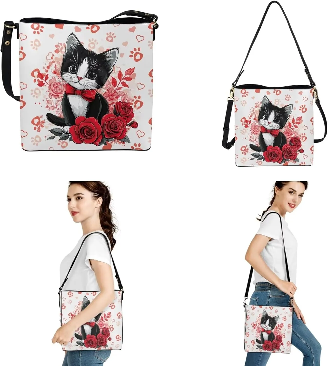 HUGS IDEA Hobo Bag for Women Bucket Bag Leather Tote Bag Shoulder Purse Handbag with Zipper