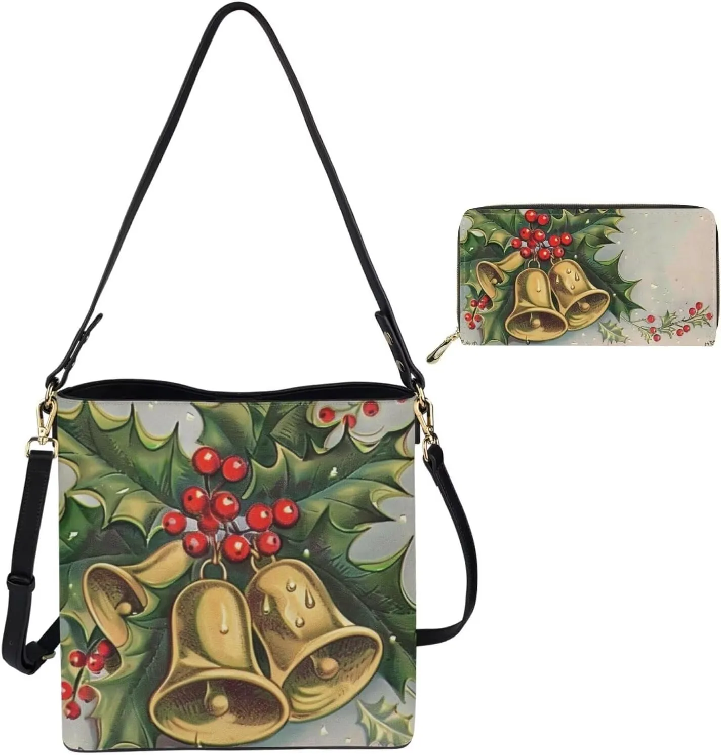 HUGS IDEA Hobo Bags for Women 2 Pieces PU Leather Handbags Purse Set Shoulder Bucket Crossbody Bags
