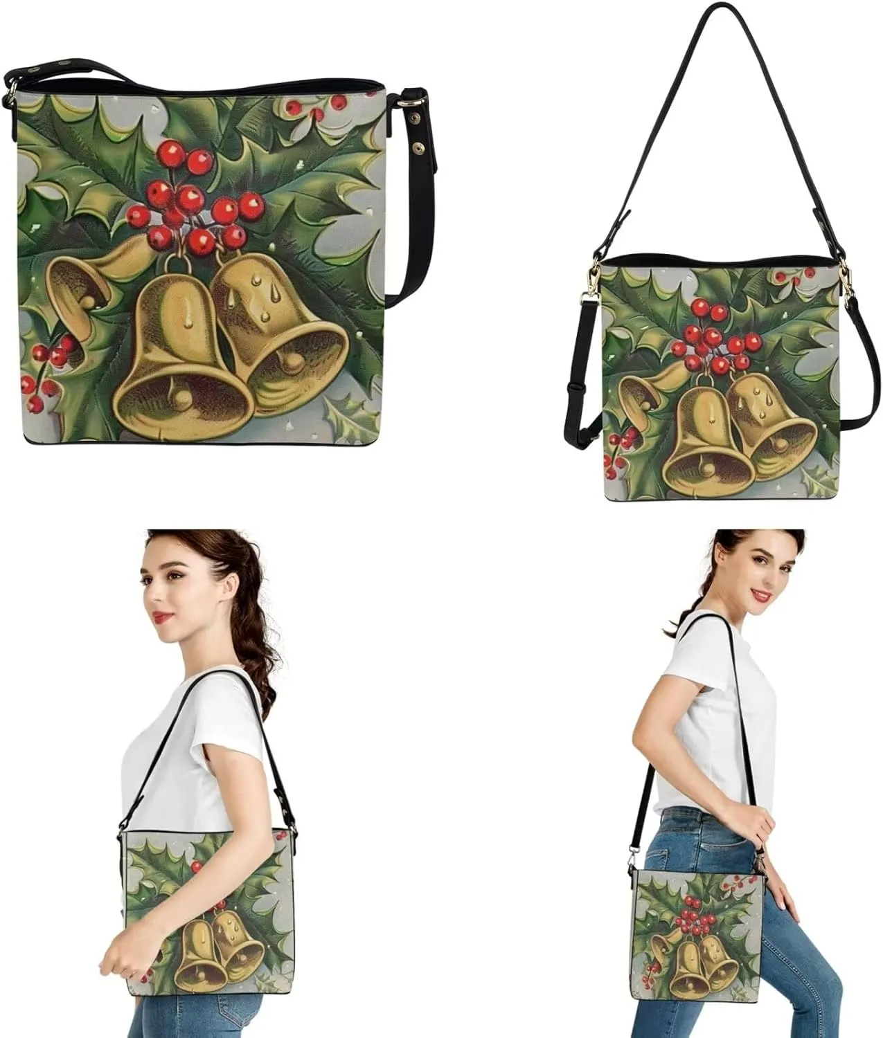 HUGS IDEA Hobo Bags for Women 2 Pieces PU Leather Handbags Purse Set Shoulder Bucket Crossbody Bags