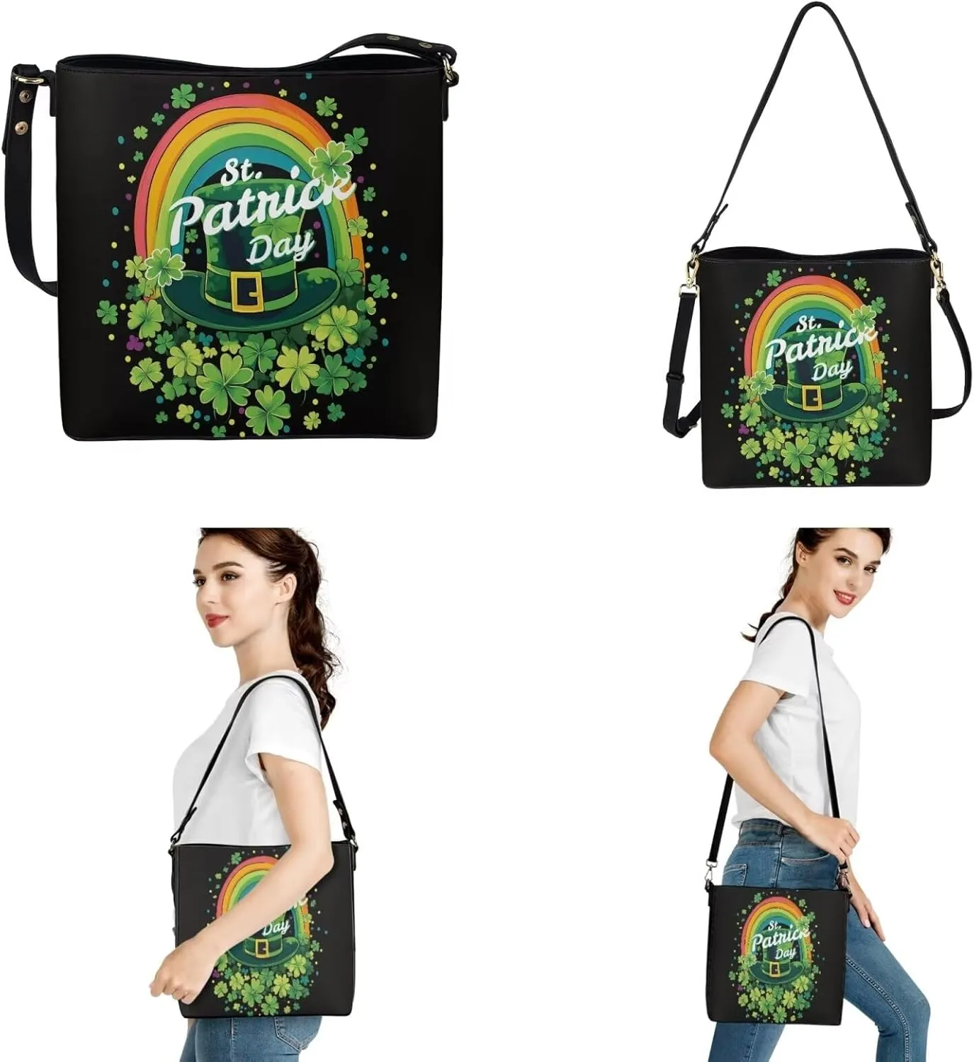 HUGS IDEA Leather Purses and Handbag for Women Bucket Bag with Wrist Wallet 2 Packs