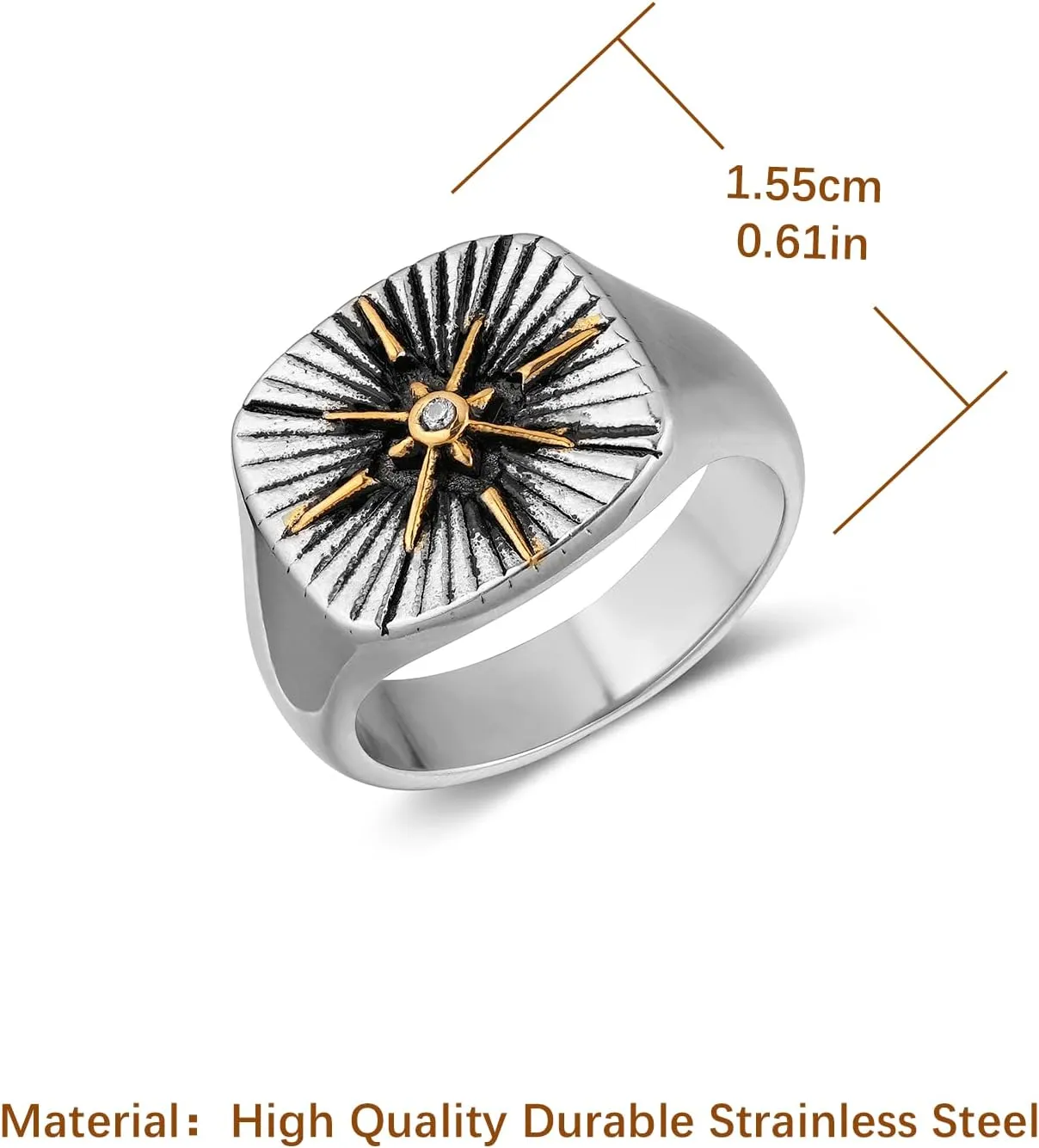 HZMAN Viking Nautical Compass Ring for Men Stainless Steel Vintage Pirate Sailor Amulet Ring Jewelry Gift