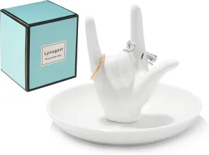 I LOVE YOU Hand Ring Holder - Ceramic Jewelry Holder Dish Trinket Tray for Rings, Earrings, Necklace Organizer, Engagement, Wedding, Christmas, Birthday Gifts (White)