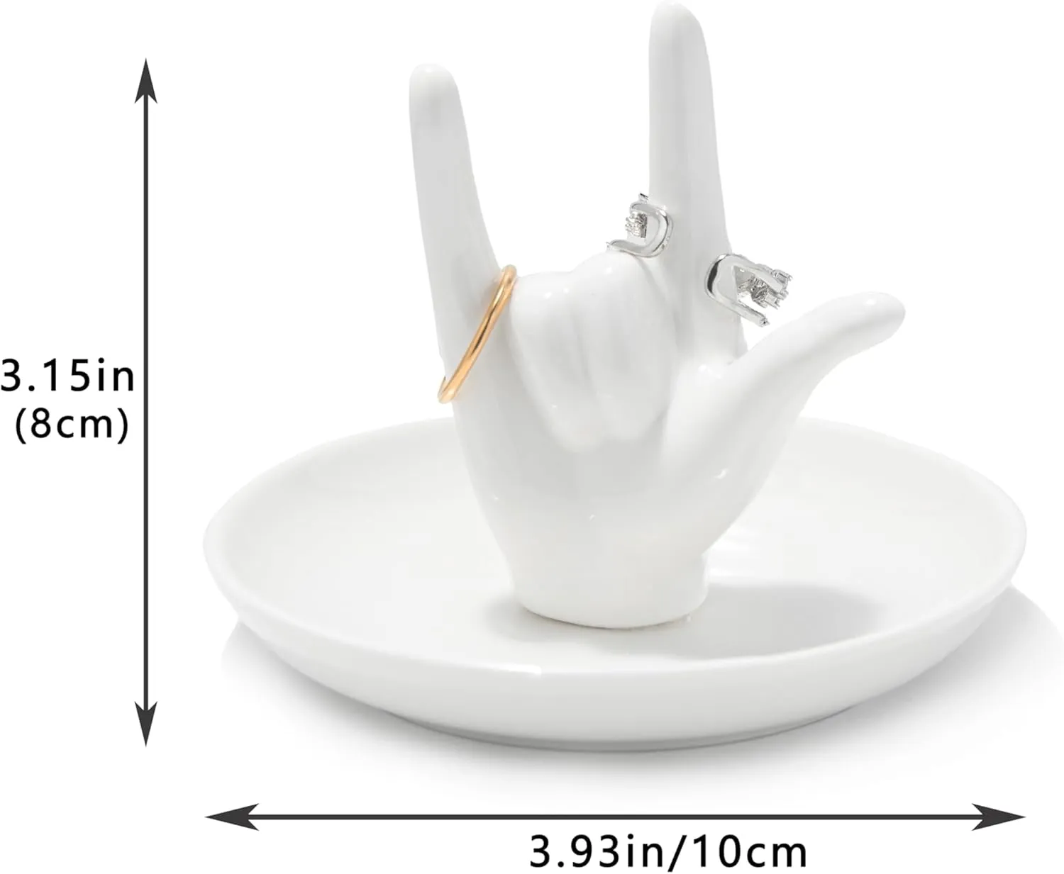 I LOVE YOU Hand Ring Holder - Ceramic Jewelry Holder Dish Trinket Tray for Rings, Earrings, Necklace Organizer, Engagement, Wedding, Christmas, Birthday Gifts (White)