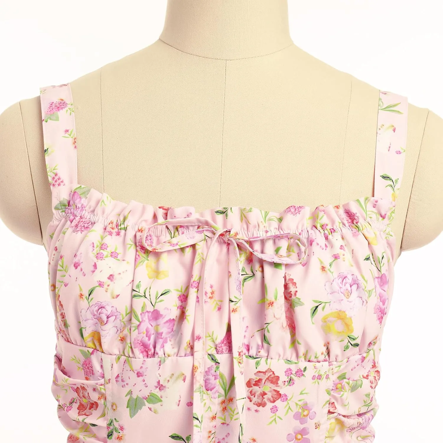 IDOPIP Women Summer Floral Print Boho Mini Dress Spaghetti Straps Ruffle Sundress Casual Corset Wedding Guest Short Dress