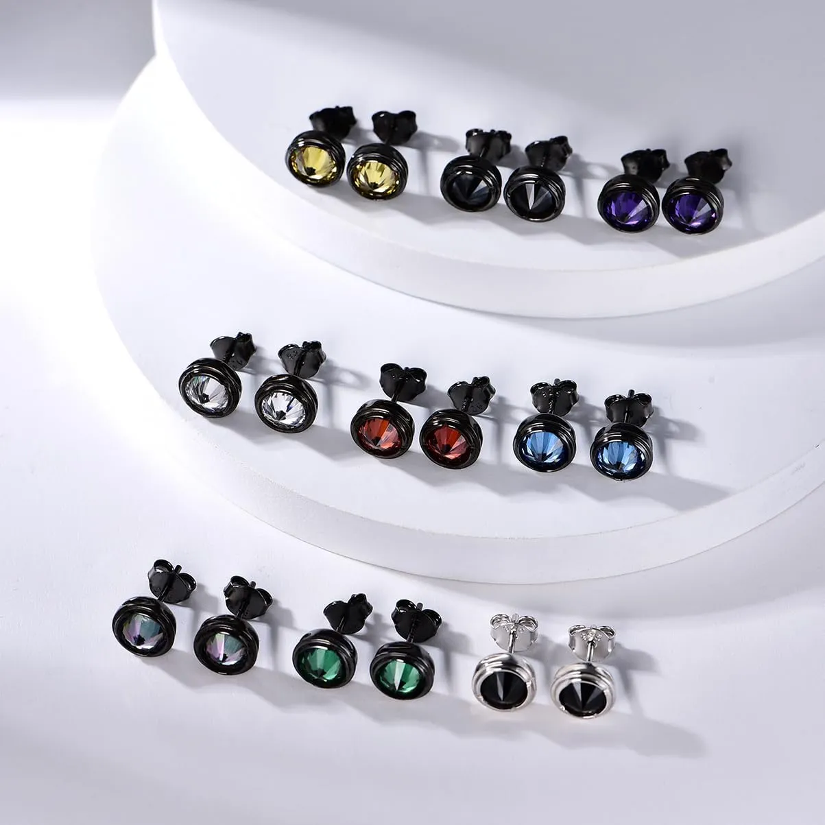 Immobird Black Earrings for Men Sterling Silver Earrings Unisex Stud Earrings Cool Handsome for Rock Hip-hop or Casual Everyday