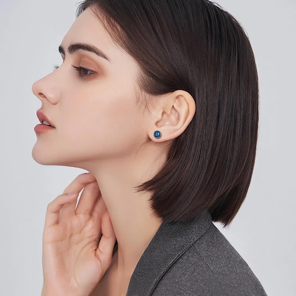 Immobird Black Earrings for Men Sterling Silver Earrings Unisex Stud Earrings Cool Handsome for Rock Hip-hop or Casual Everyday