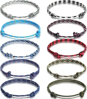 Inbagi 20 Pcs Nautical Braided Rope Bracelet Friendship Bracelets Handmade Navy Rope Cord Wrist Adjustable String Wave Wrist for Boys Teens Men, 10 Colors