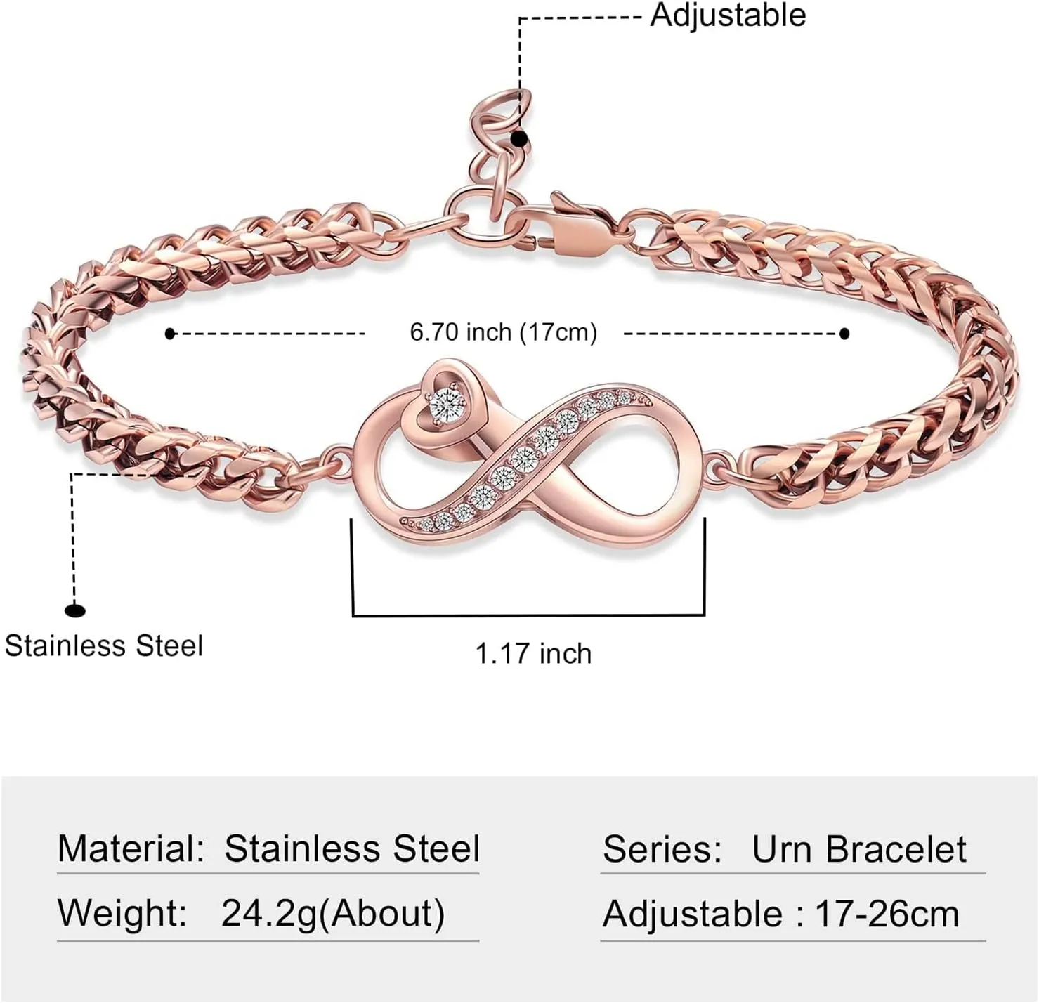 Infinity Cremation Bracelet for Ashes Stainless Steel Urn Bangles for Pet/Human Ashes Crystal Memorial Keepsake Ash Jewelry for Women Men Gifts