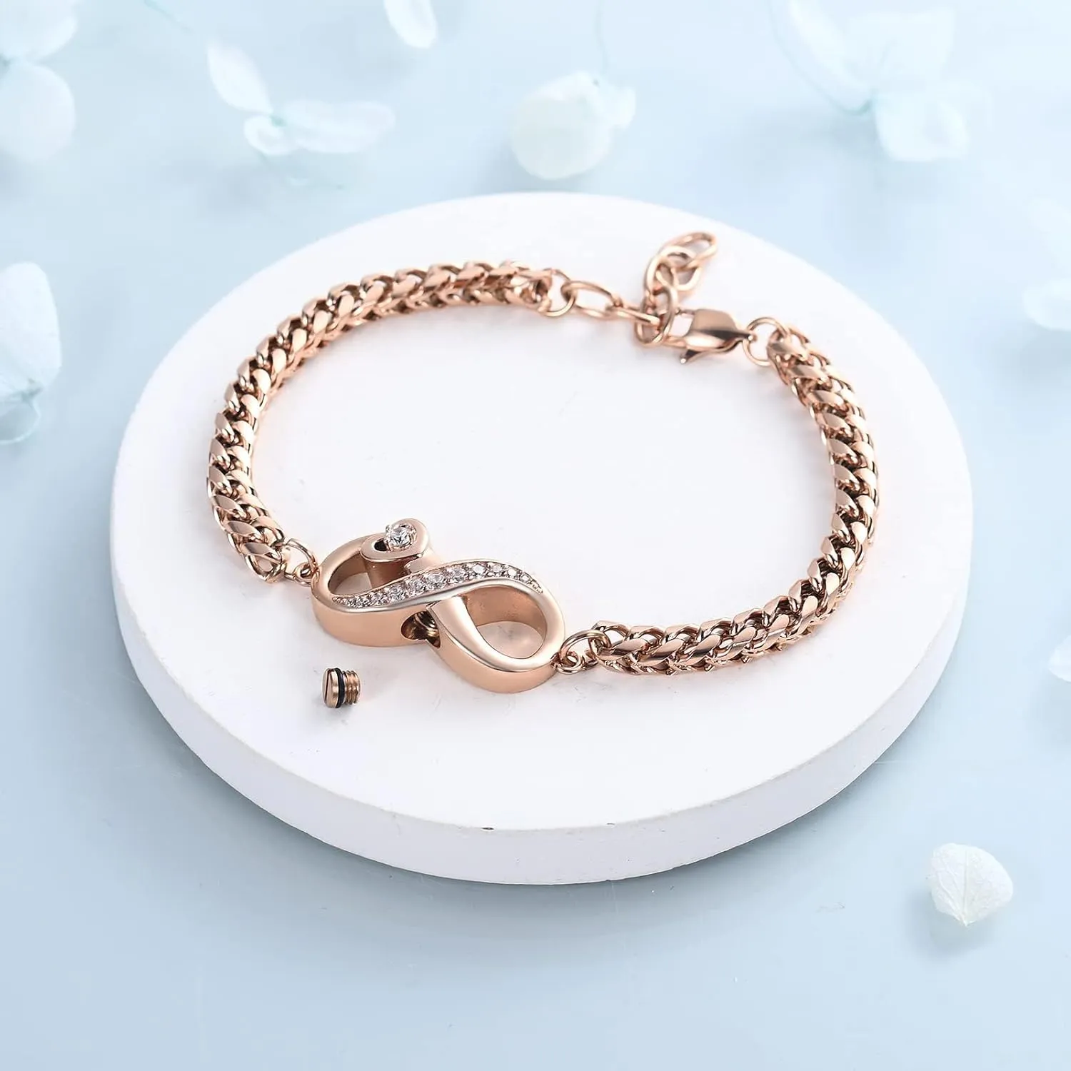 Infinity Cremation Bracelet for Ashes Stainless Steel Urn Bangles for Pet/Human Ashes Crystal Memorial Keepsake Ash Jewelry for Women Men Gifts
