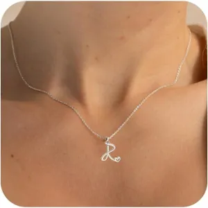 Initial Necklaces for Women,Trendy Letter Necklace Silver Plated Dainty Initial Pendant Necklace Simple Name Necklace Personalized Cute Silver Choker Necklace Silver Jewelry Gifts for Women